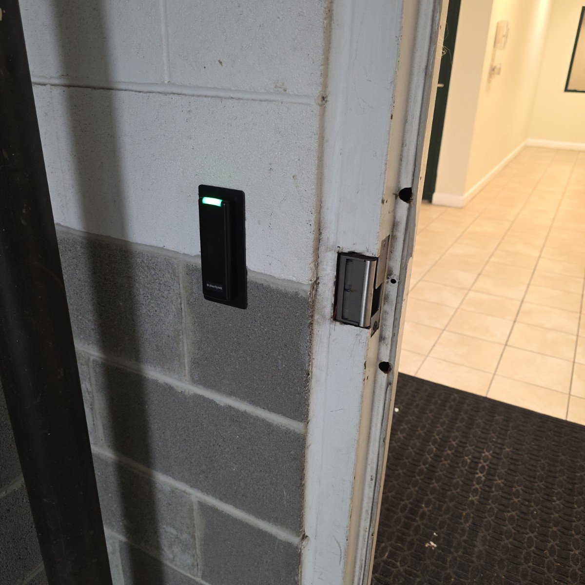 Card reader showing green after a fob is accepted at a garage stairwell door